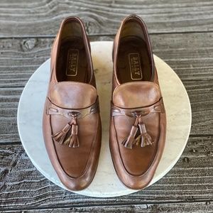 Mens Brown Distressed Leather Tassel Penny Loafer